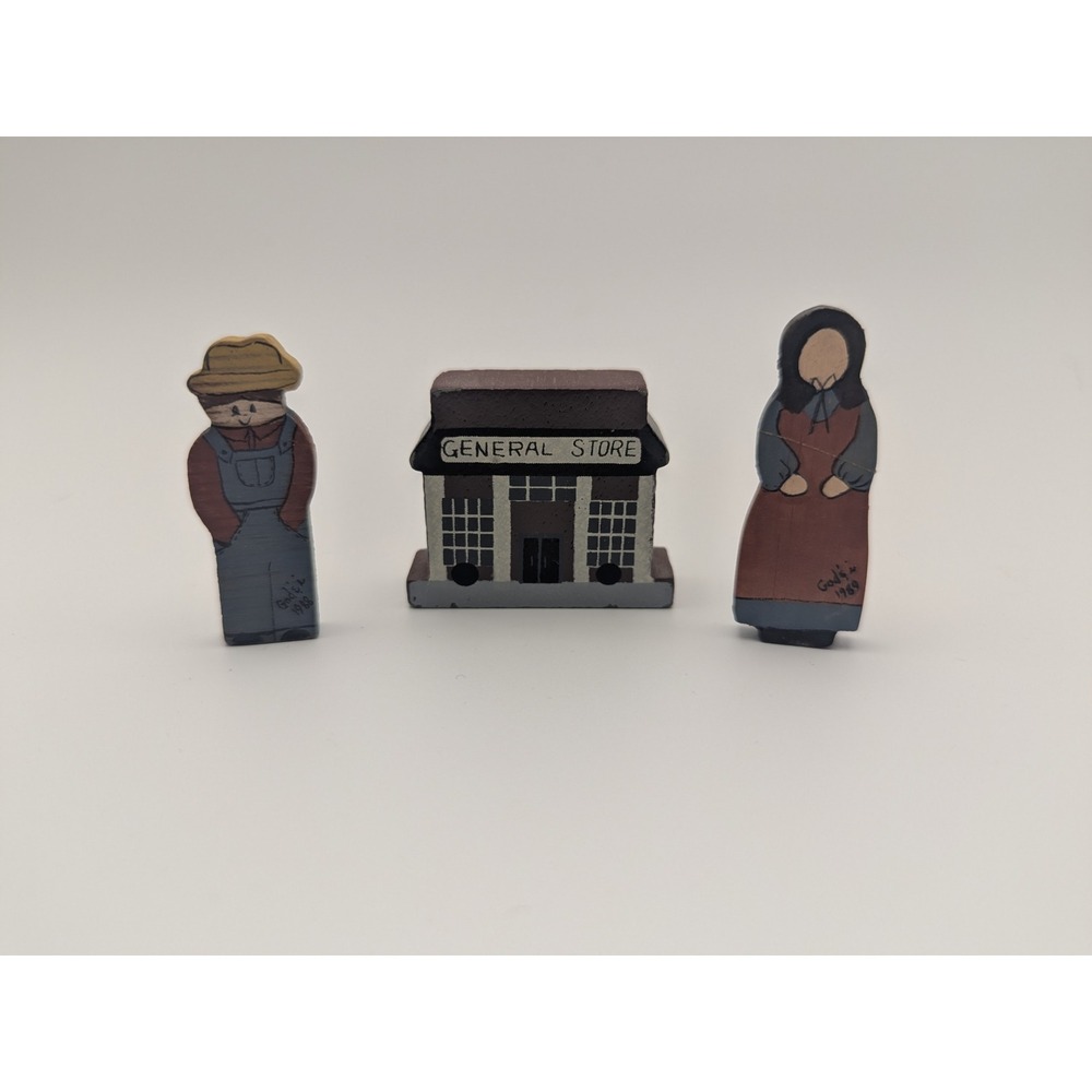 Vintage Miniature 1988/89 Handpainted Wooden General Store Farmer‎ Wife Figures